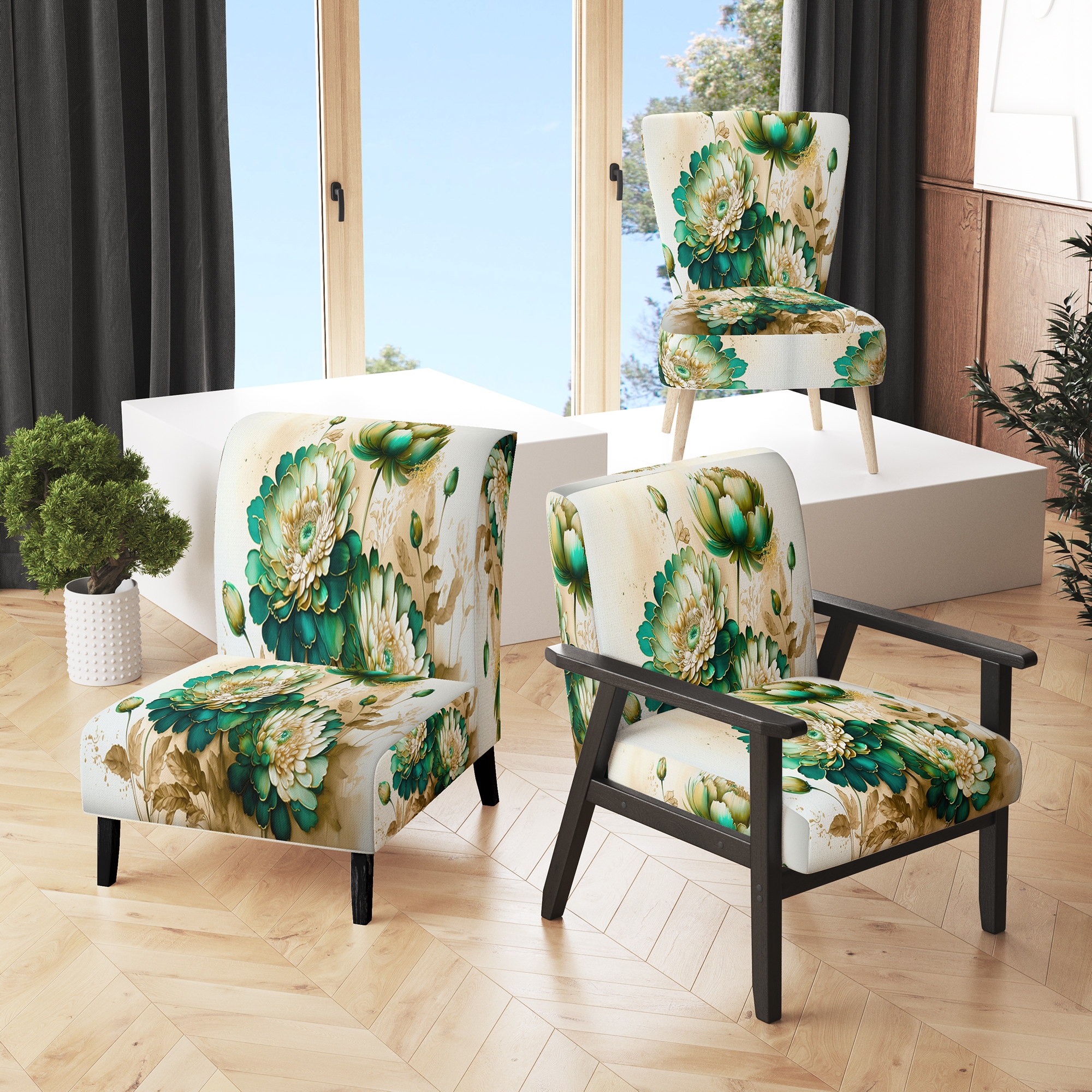 Green floral accent chair store