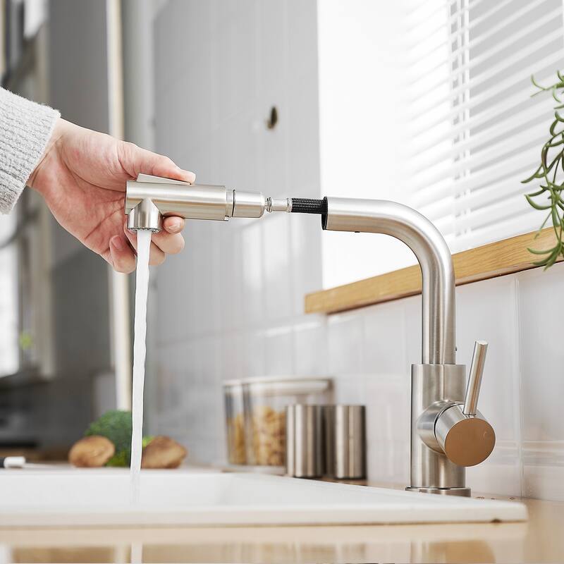 Modern 360° Swivel Bathroom Sink Faucet with Pull Out Sprayer, Suitable for Bar Sinks and Small Single Basin Sinks