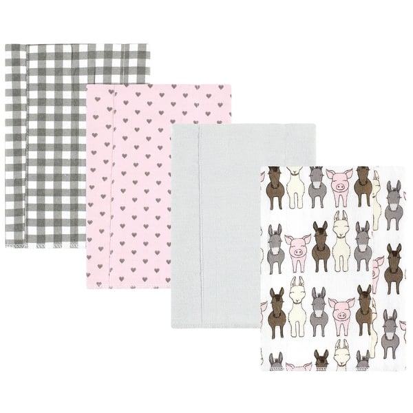 slide 1 of 1, Hudson Baby Infant Girl Cotton Flannel Burp Cloths, Farm Friends Pink 4-Pack, One Size - Farm Friends Pink 4-Pack - One Size One Size - Farm Friends Pink 4-Pack