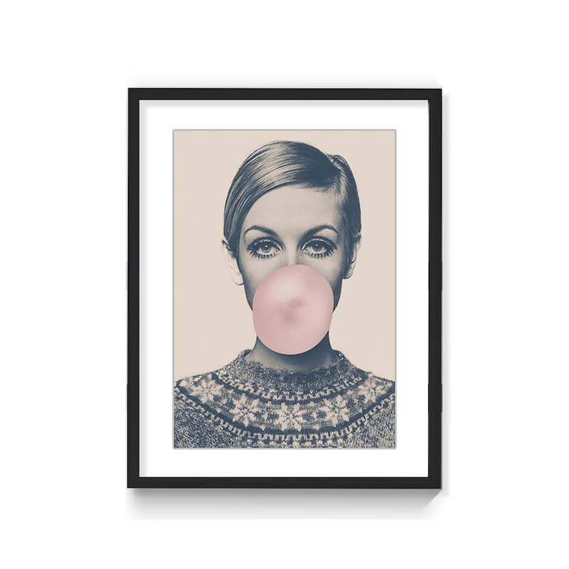"Twiggy Chewing Bubble Gum" Framed Print Wall Art - 16 x 20