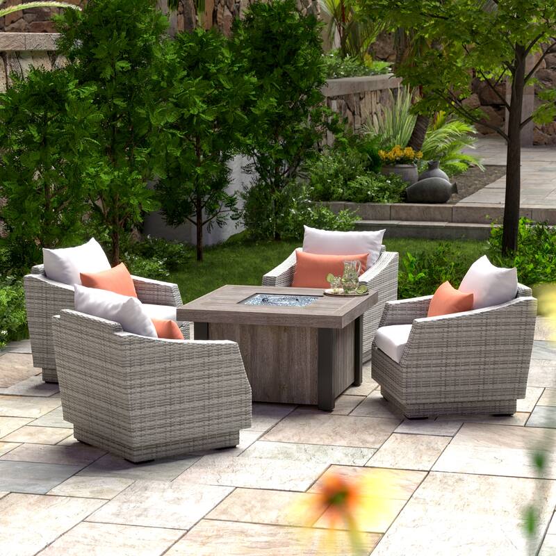 Cannes 5 Piece Sunbrella Outdoor Patio Fire Chat Set