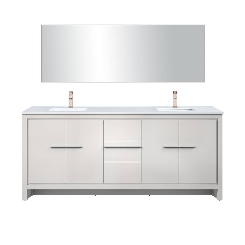 Lafarre Bath Vanity with Cultured Marble Top, Sink, Mirror and Rose Gold Faucet