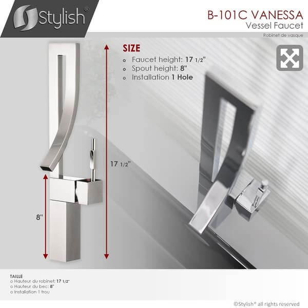 dimension image slide 1 of 2, STYLISH Single Handle Bathroom Faucet for Single Hole Brass Vessel Mixer Tap - Faucet Height: 17 1/2" | Spout Height: 8"