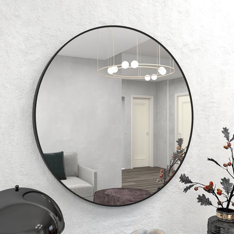 32" Wall Circle Mirror Large Round - Black