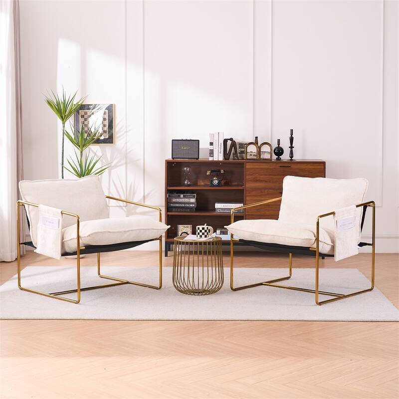 2 Sets 1 Case,Upholstered Hanging Armchair w/ Arm Pockets Metal frame