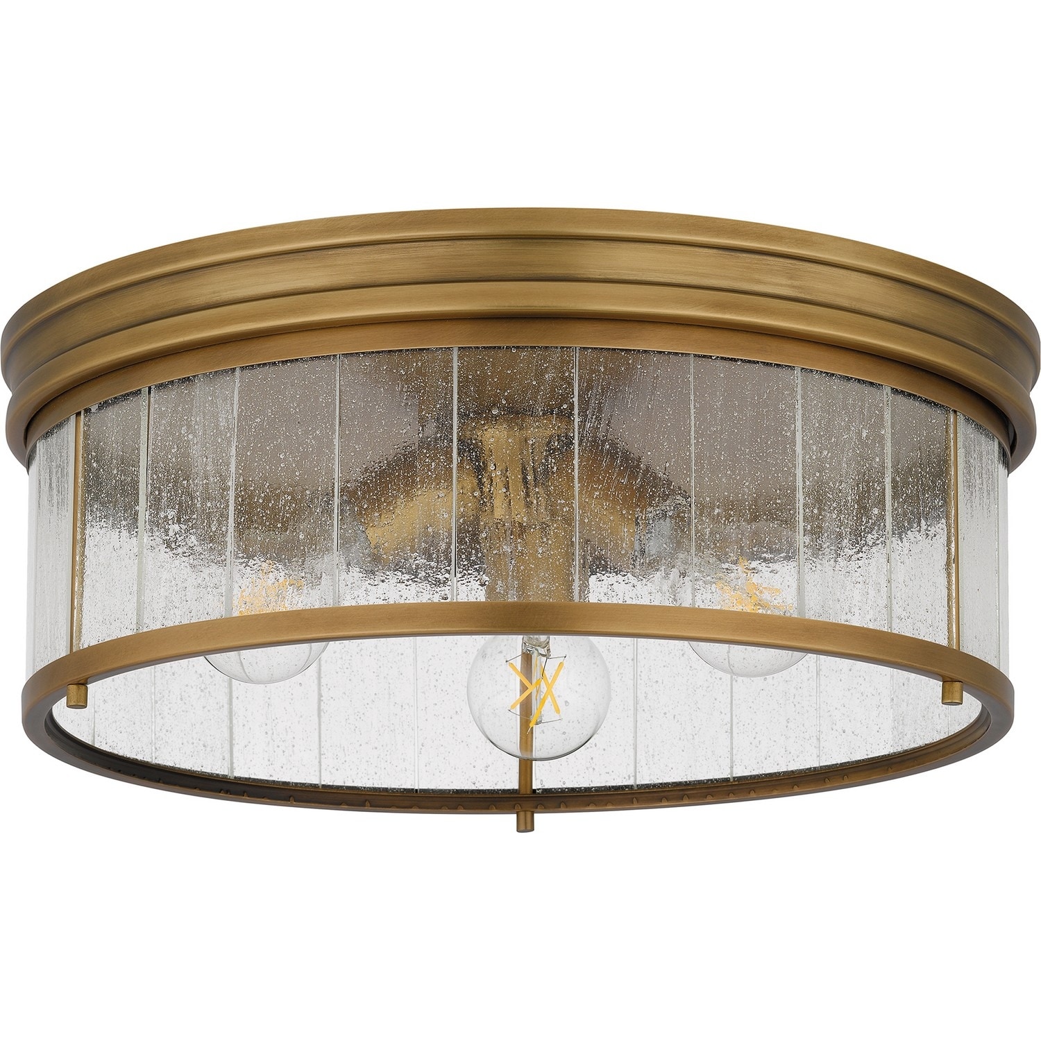 Weathered Brass Three Light Flush Mount from the Quoizel Flush Mount Collection