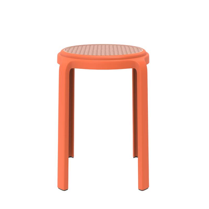 Tresse All-Weather Round Stackable Dining Stool with Wicker-Style Seat for Indoor, Outdoor, Patio, and Kitchen Set of 2