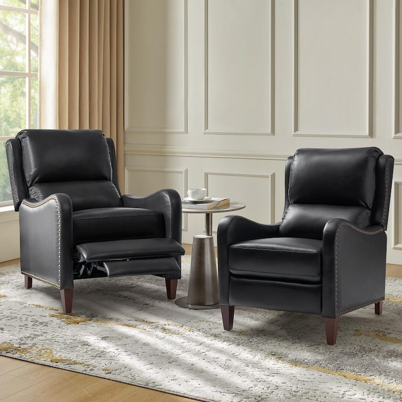 Brigida Modern Genuine Leather Nailhead Trim Recliner with Adjustable Footrest Set of 2 by HULALA HOME