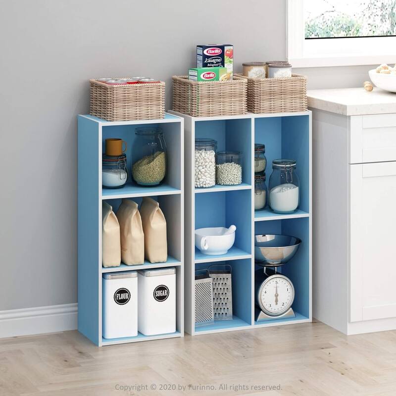 31.5 in. Tall Light Blue/White Wood 5-Shelf Bookcase