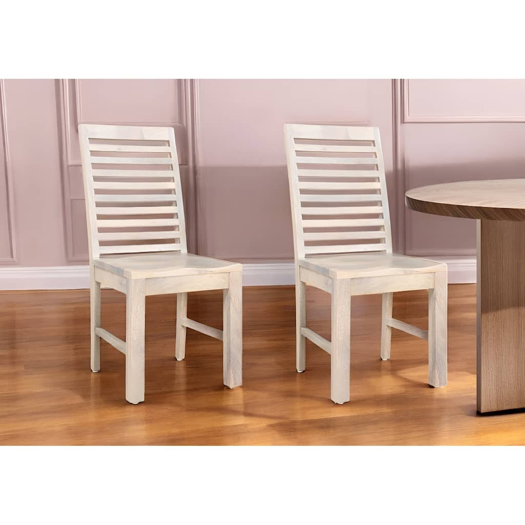HomeRoots Set of Two White Wood Ladder Back Dining Side Chairs - 17.5' X '39.5' X '17.5