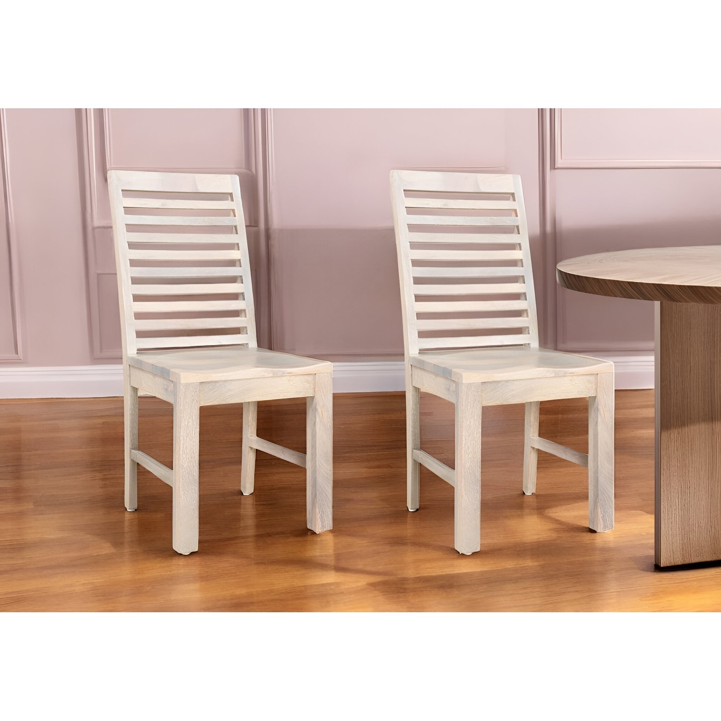 HomeRoots Set of Two White Wood Ladder Back Dining Side Chairs - 17.5' X '39.5' X '17.5