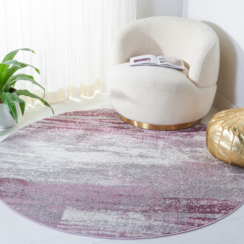 SAFAVIEH Adirondack Brynn Modern Abstract Rug - 6' Round - Grey/Purple - Round