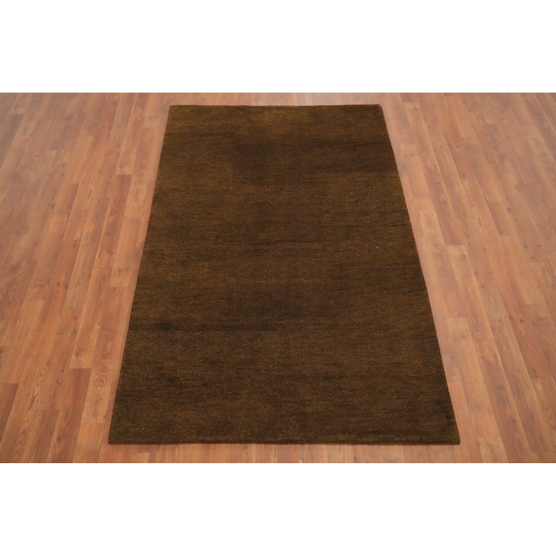 Hand Knotted Oriental 100% Wool Carpet Modern Solid Brown Gabbeh Area Rug - 5' 9'' X 3' 10''