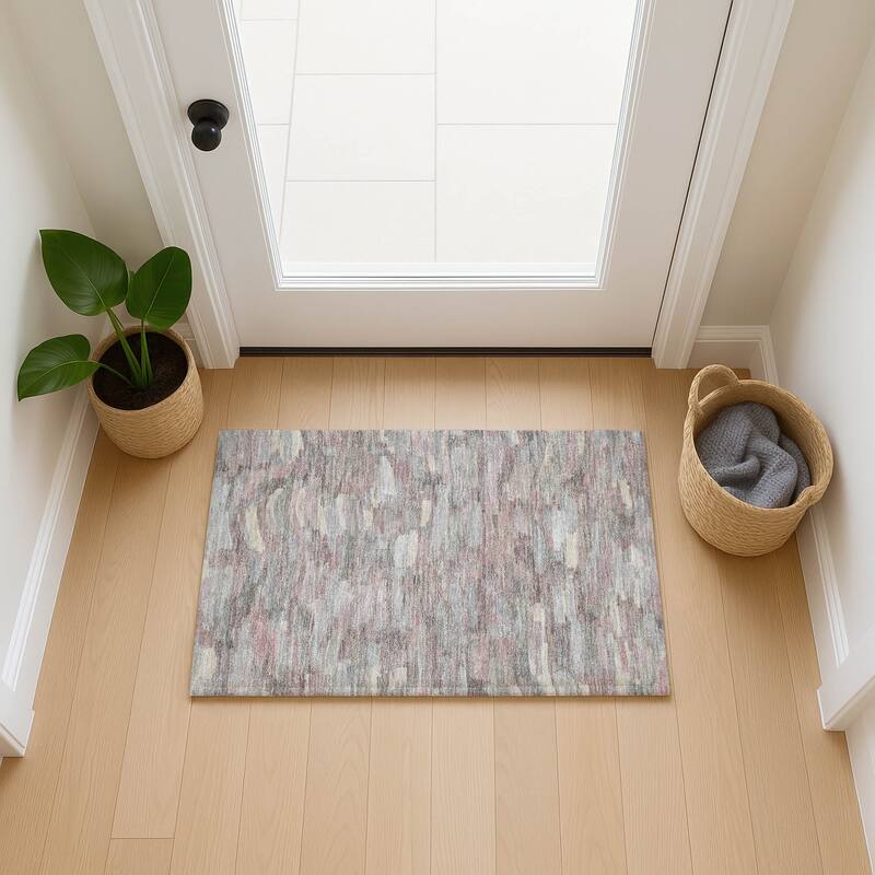 Machine Washable Indoor/ Outdoor Abstract Rock Chantille Rug