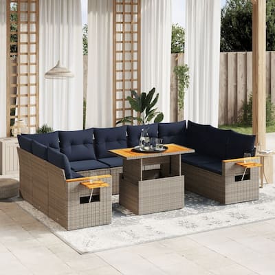 vidaXL Patio Sofa Set with Cushions Outdoor Furniture 11 Piece Poly Rattan - 21.7 x 24.4 x 27.2