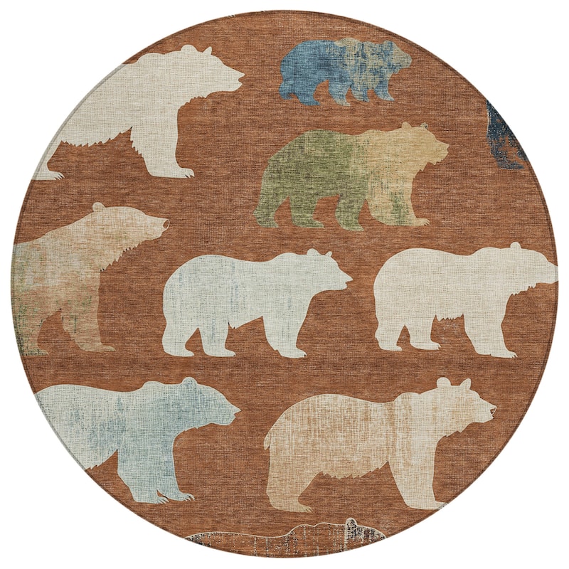 Machine Washable Indoor/ Outdoor Modern Bear Chantille Rug