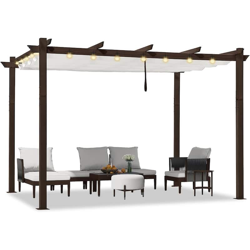 PURPLE LEAF Outdoor Retractable Bronze Metal Pergola w Canopy for Beach Deck Gazebo