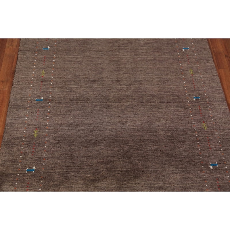 Brown Gabbeh Area Rug Hand-Knotted Oriental Tribal Wool Carpet - 5'2" x 7'6"