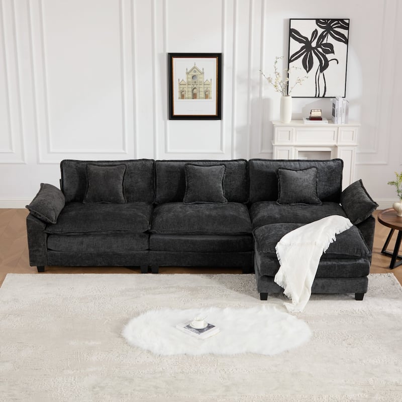 Roomfitters 3-Seater Cloud Sofa, Modern Chenille Upholstered Sectional Couch with Wide Armrests and Deep Cushions