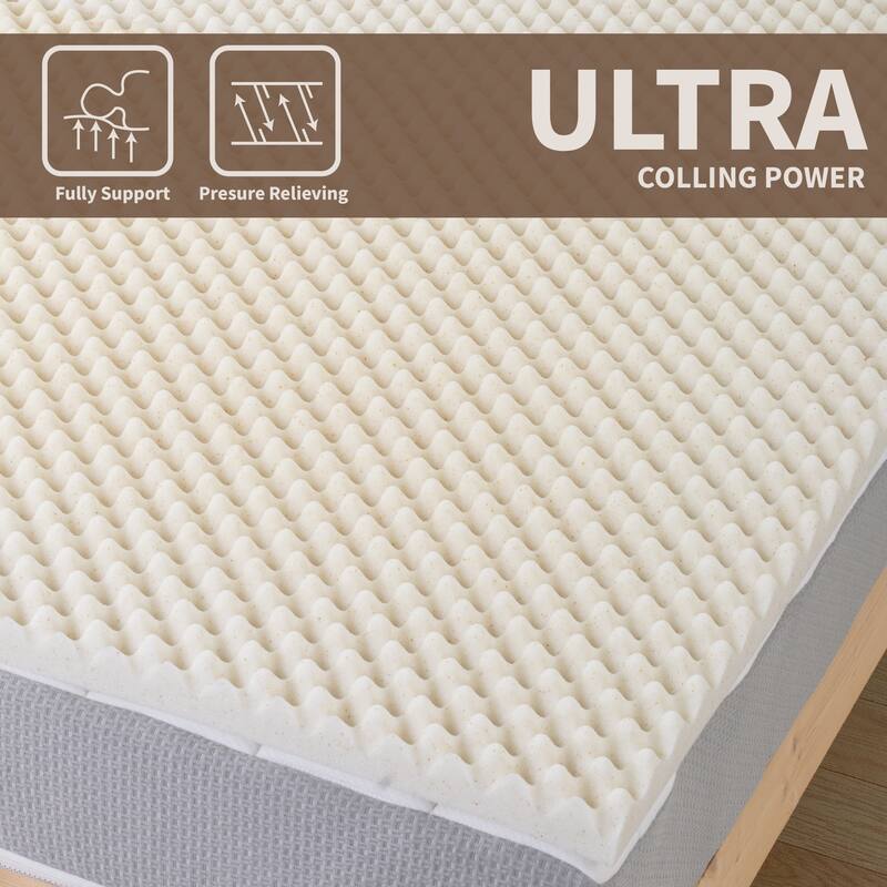 1", 2" & 3" Convoluted Copper-Infused Memory Foam Mattress Toppers, Cooling and Pressure Relieving with Airflow Design, Beige