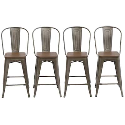 Distressed Rustic Wood 24-inch High-back Bar Stools (Set of 2 OR 4)