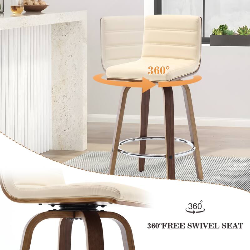 PU Leather Upholstered Swivel Barstools with Back, Set of 4