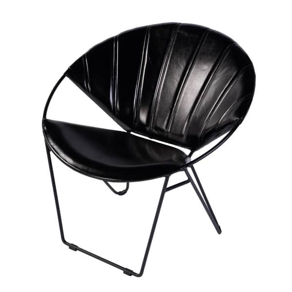 slide 2 of 11, Harlan 18 in. Seat Height Round Leather and Iron Accent Chair Black Leather