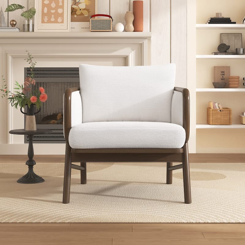 Sherpa Fabric Wooden Accent Chair