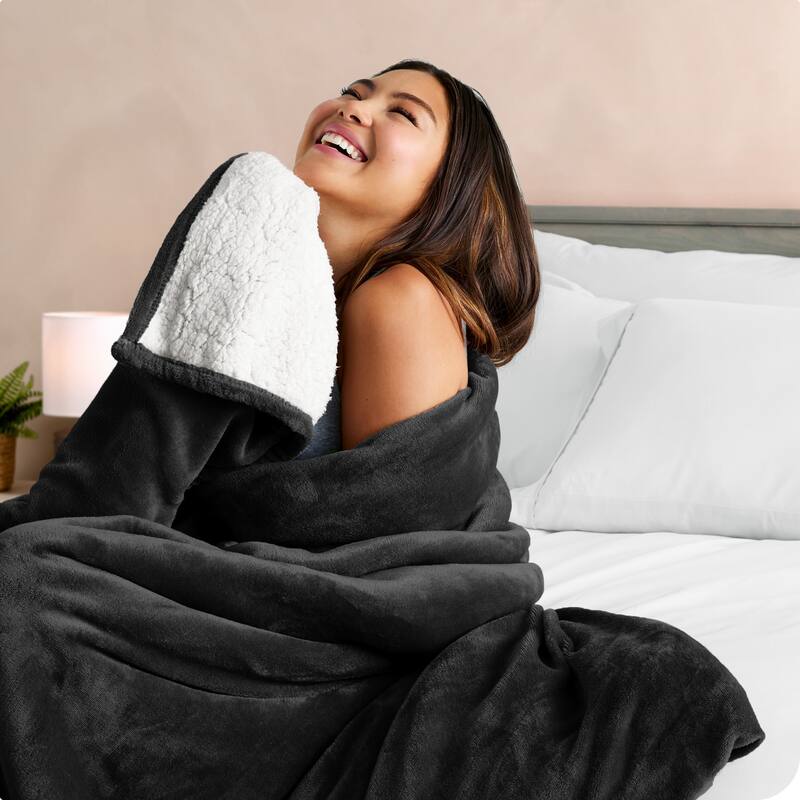 Bare Home Sherpa Fleece Blanket - Reversible Plush Bed Blanket