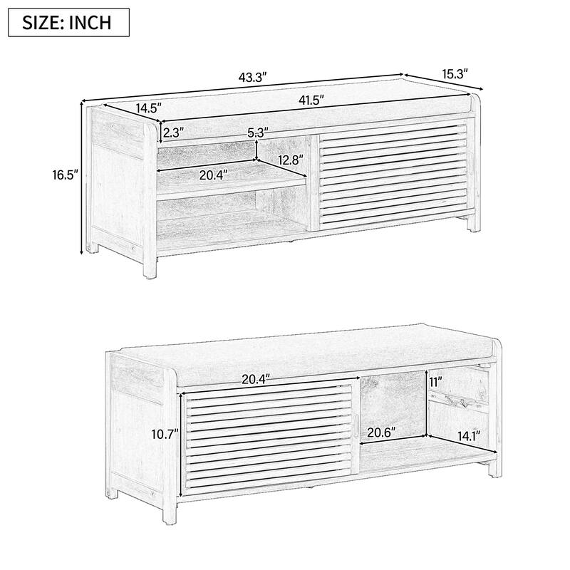 Shoe Storage Bench Entryway Bench with Cushion, Sliding Door