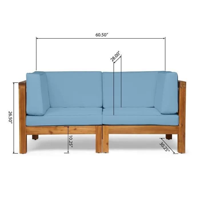 Roomfitters Outdoor X-Back Loveseat with Acacia Wood Frame and Weather-Resistant Cushions
