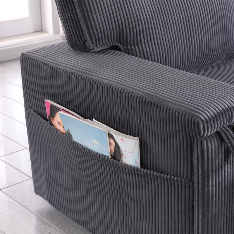 96" Chenille Sleeper Sectional Sofa with Storage Chaise