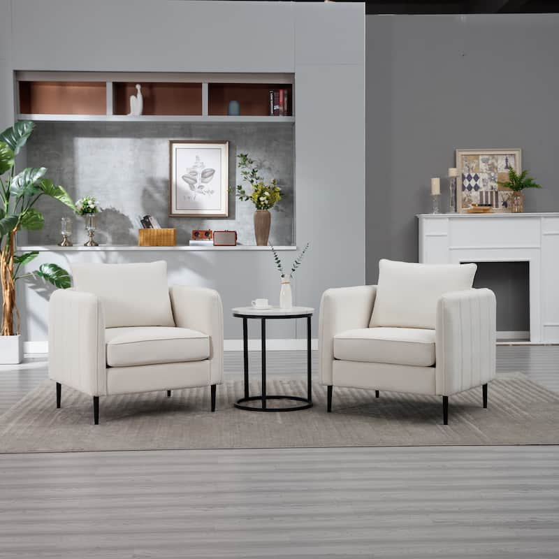 Ivory Velvet Accent Chair with Metal Legs, Modern Design