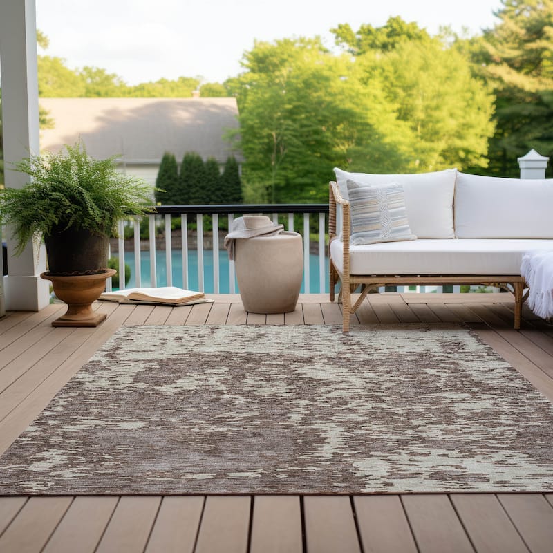 Machine Washable Indoor/ Outdoor Abstract Pixels Chantille Rug