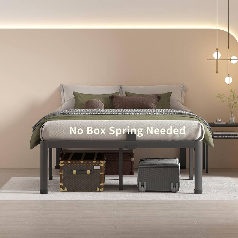 14 Inch Queen Metal Platform Bed Frame with Round Corner Legs, 3000 LBS Heavy Duty Steel Slats Support, No Box Spring Needed