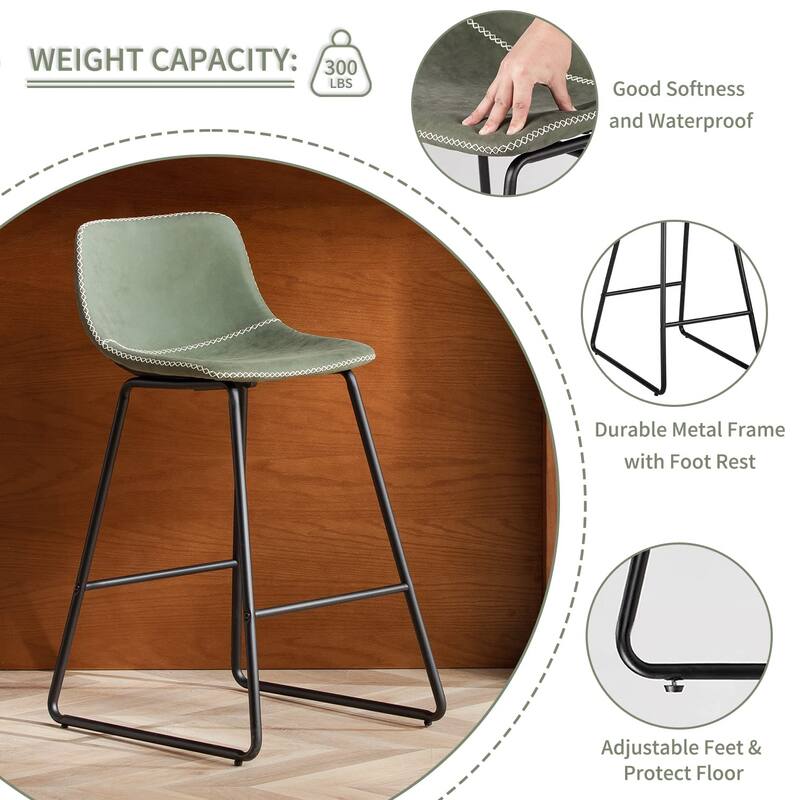 Counter Height Bar Stools Set of 2, Counter Stools with Backs, Modern Bar Stools for Kitchen Island, Bar Stools 26" Seat Height