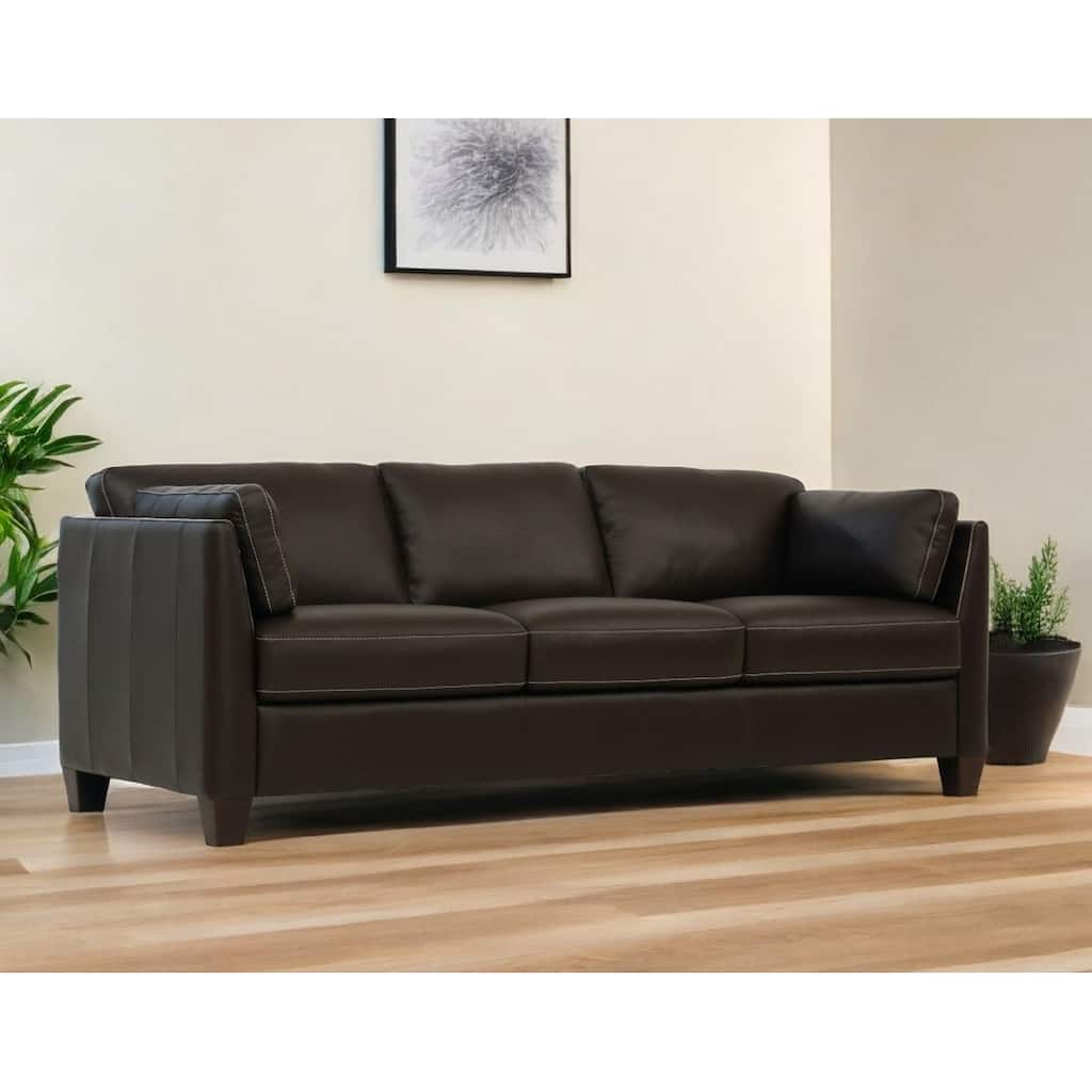 HomeRoots 81" Chocolate Leather Sofa With Black Legs - 81