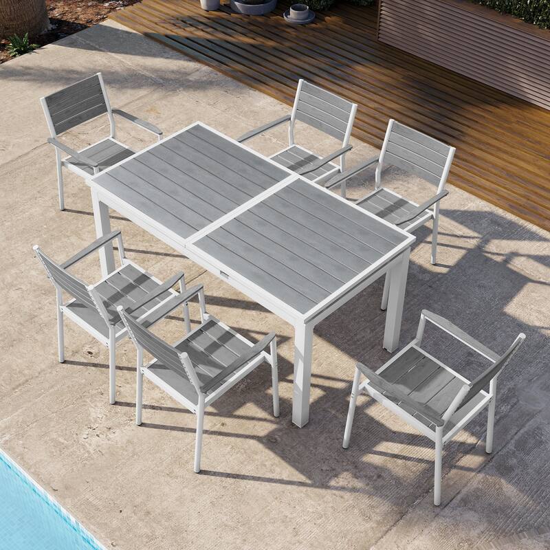 Outdoor Extendable Dining Table Aluminum with Extension Leaf - 63.19-83.07" L x 33.66" W x 30.51" H