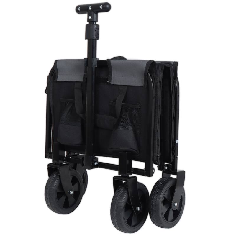 All-In-One Convertible Folding Camping Wagon Cart: Bench Seat, Storage Compartment & Included Dog Tether