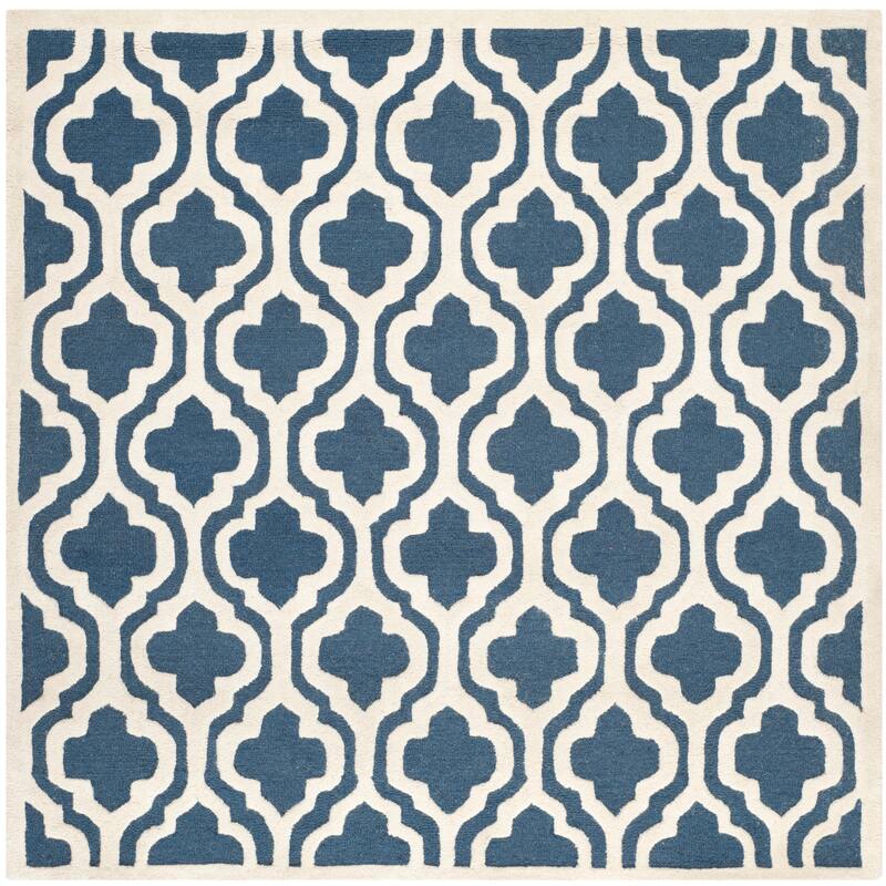 SAFAVIEH Handmade Cambridge Allana Modern Moroccan Wool Rug - 10' Square - Navy/Ivory