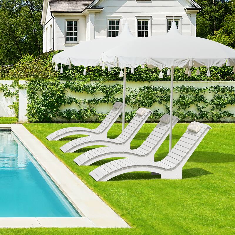 HDPS Pool Lounge Chairs Set of 4, Use in Pools Lounge Chairs, Chaise Chairs with Headrest, Lounge Chair Outdoor - White