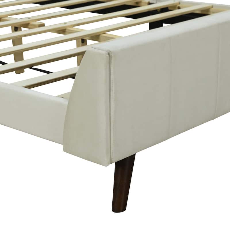 Velvet Upholstered Platform Bed with Wingback Headboard