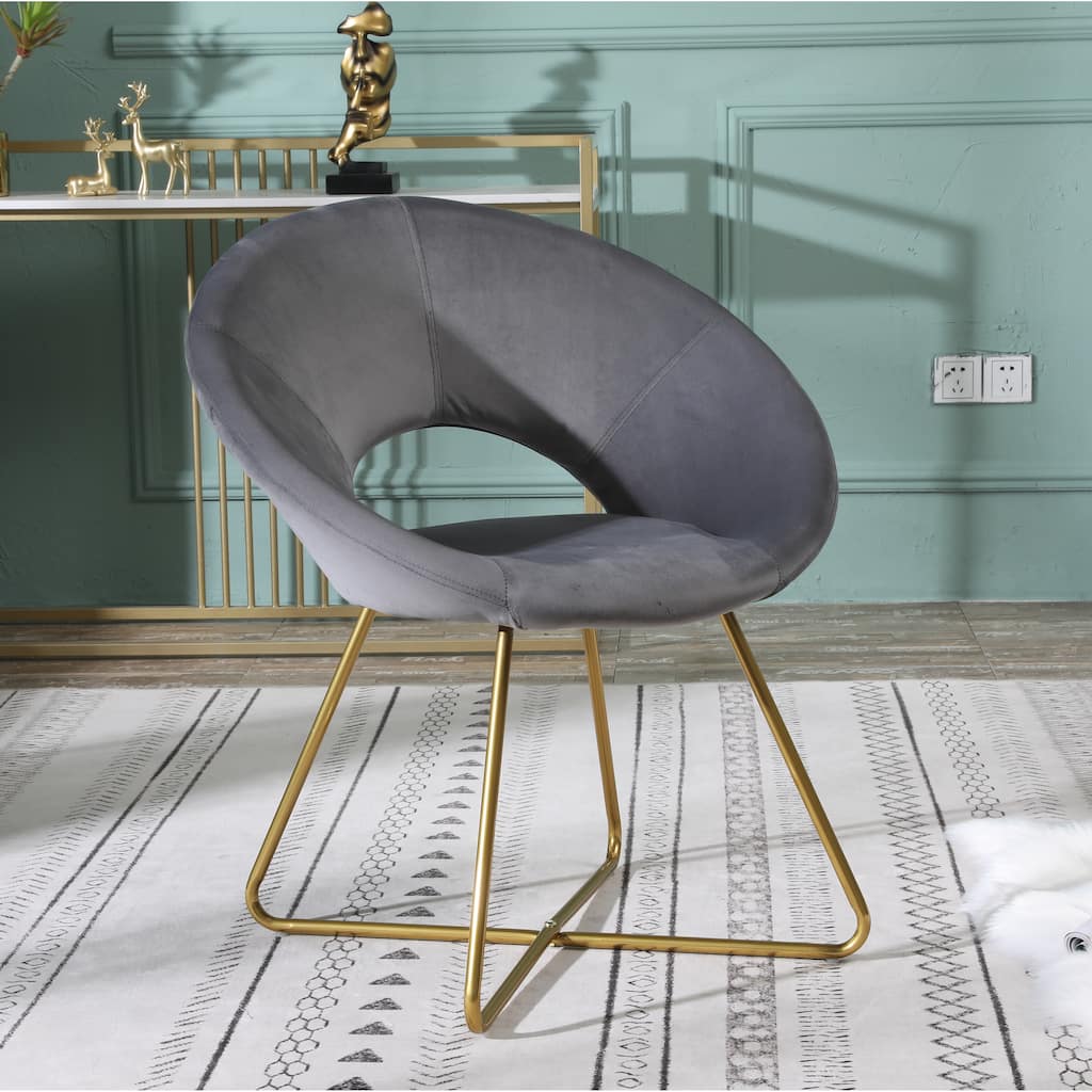 Gray Modern 28" Polyester Upholstered Accent Chair with Gold Tone Finished Base and Metal Sled Legs