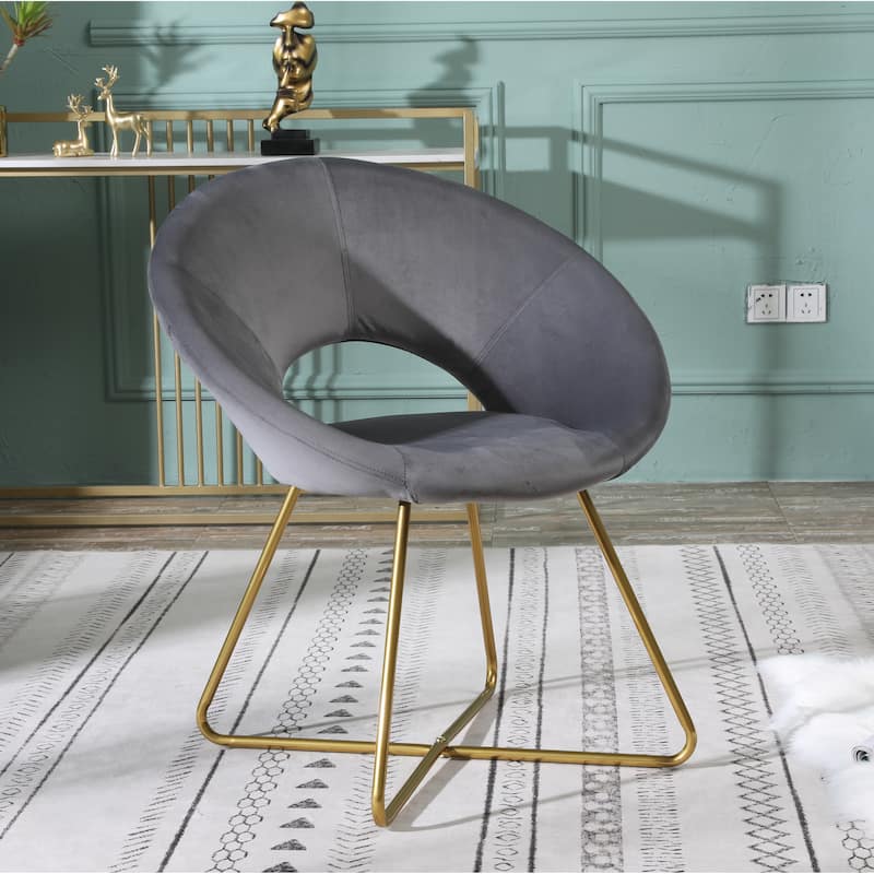 Silky Velvet Upholstered Accent Chair with Gold Tone Finished Base - Gray