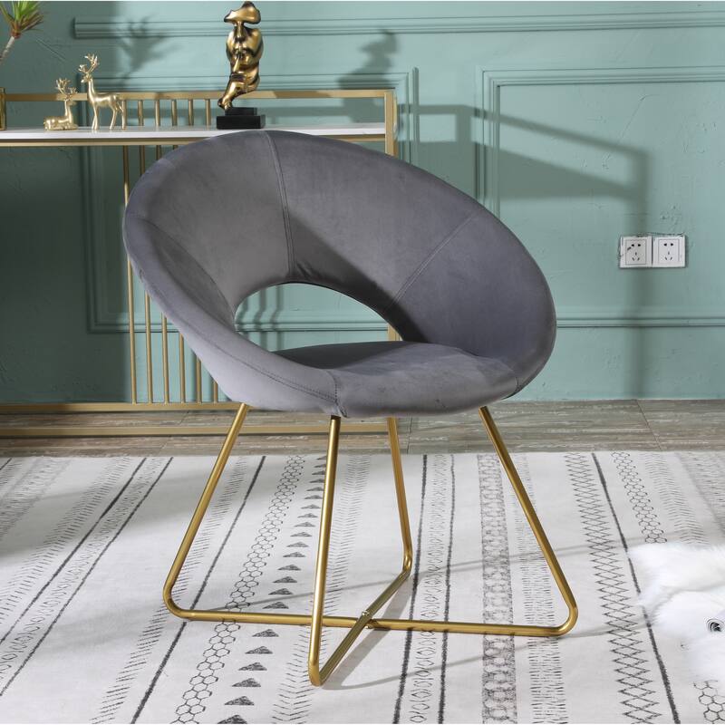 Slatina Velvet Accent Chair with Gold Finish - Modern Design - Grey