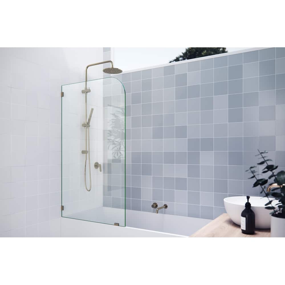 Glass Warehouse 34" x 58.25" Frameless Bathtub Shower Door - Single Fixed Panel Radius