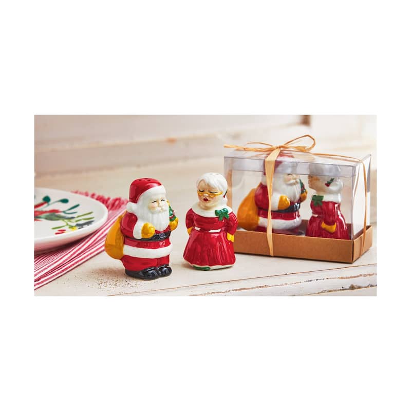 Kissing Claus Salt and Pepper Shaker Set of 2 - Christmas Ceramic Decor, Multicolor, 3.25" H x 2" L x 2" W