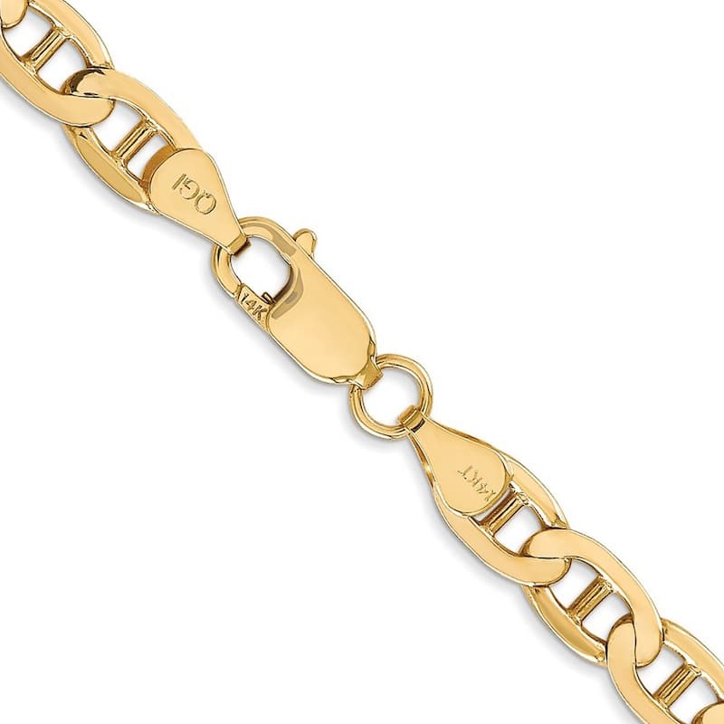 Curata 14k Yellow Gold Solid Polished 6.25mm Concave Nautical Ship Mariner Anchor Chain Bracelet Lobster Claw