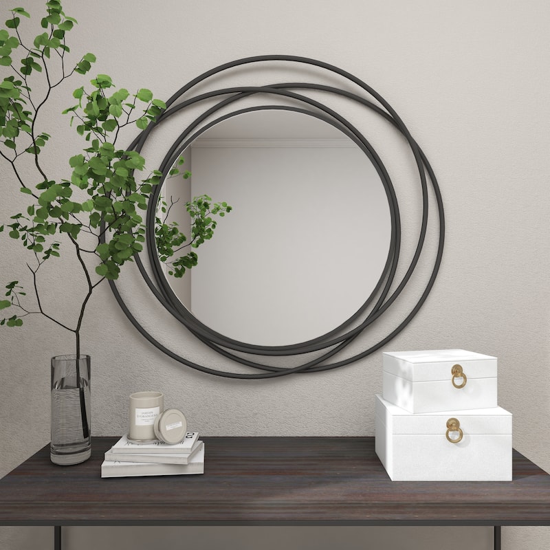 Stylish Metal Wall Mirror with Overlapping Circles and Foiled Finish - Gold or Gray