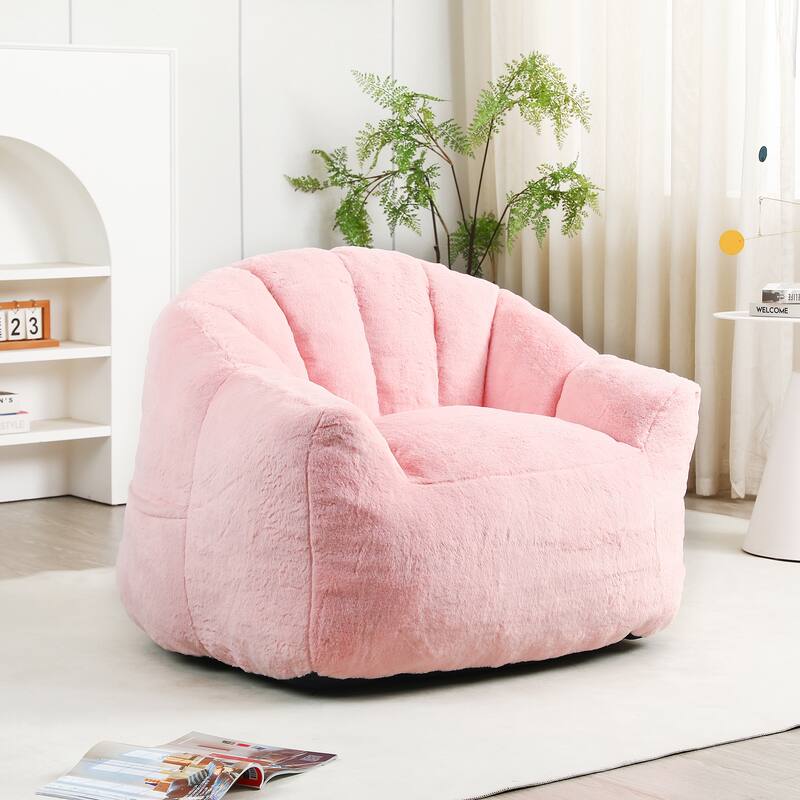 GDFStudio - Faux Fur 41.4" Deep Seat Bean Bag Chair with Armrests - Pink